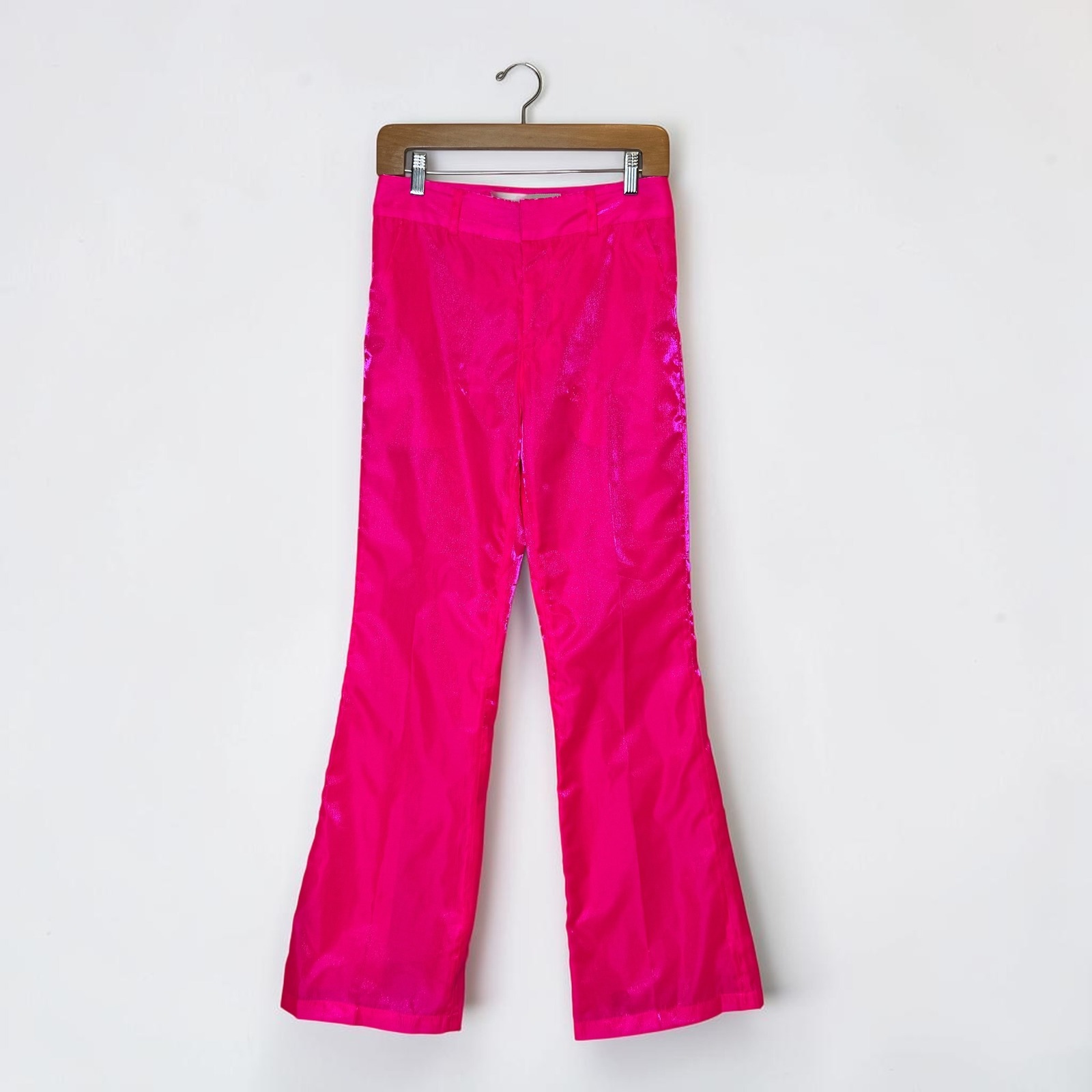 Mia Vesper Flare Pants Satin Vibrant Hot Liquid Pink Shimmer Bright Party Size 2 — image 2 of 8